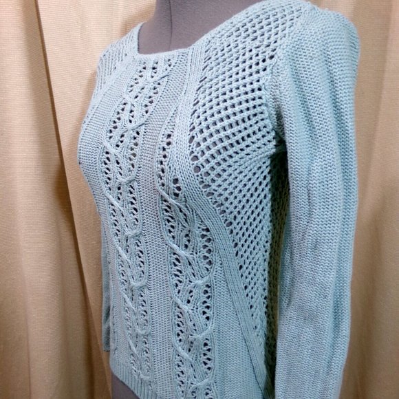 BETWEEN ME & YOU Crochet Sweater Top XS Blue Anthropologie Scoop neck Boho Summe - Picture 3 of 5